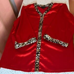 IMAN red satin animal print large pajama set long pants 3/4 sleeves valentine